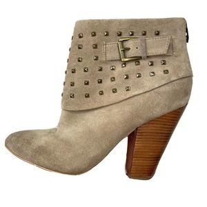 Trouvé Leather Upper Womens Size 8.5 Tan Studded High‎ Heeled Booties Boots
